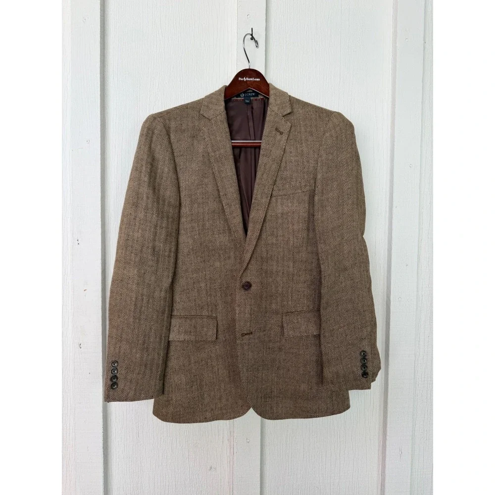 J.Crew Ludlow Jacket 36R Mens Brown Herringbone 100% Linen Blazer 12940 SP10